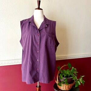Vintage Erika Woman Plum Purple Cotton Sleeveless Button Front Top 2X Utility
